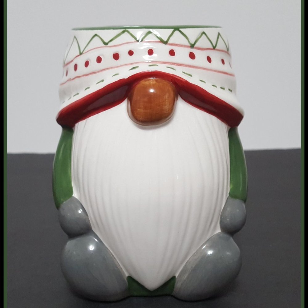 NEW RARE Pottery Barn Christmas Figural Festive Gnome 13 OZ Earthenware